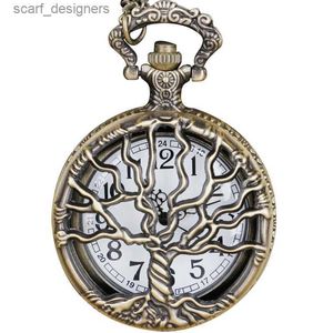 Pocket Watches Steampunk Hollow Design Tree of Life Quartz Pocket With Fob Chain Women Pendant Necklace Chain Men Gift CF1088 Y240410