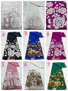 African lace fabric 2023 latest BLACK WHITE Indian sari fabric high quality tulle sequined lace fabric for wedding dress