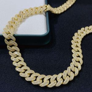 Luxury Gold Color Cuban Chain 14mm Baguette d Vvs Moissanite Custom Silver Hip Hop Iced Out Necklace