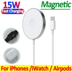 Chargers 15W Mini Magnetic Wireless Charger Stand Pad for iPhone 14 13 12 Pro Max Apple Watch Airpods pro 3 In 1 Fast Charger Station