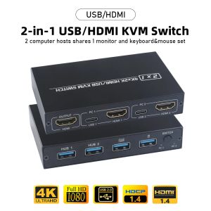 Гаджеты Amaos Amkvm 201cl 2IN1 HDMICAMATIBLE/USB KVM Поддержка HD 2K*4K 2 хост -хост Поделитесь 1 монитор/набор мышей с клавиатурой KVM Switch