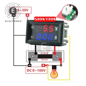 Mini Digital Voltmeter Ammeter DC0-100V 10A 50A 100A Spänningsströmmätare Tester Volt Regulator 0,56 