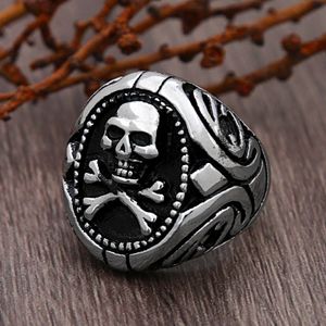 Gothic 14K Gold Pirate Skull Ring For Men Punk Gold Color Biker Skull Stamp Rings Jewelry Gift for Boyfriend Size 7-13