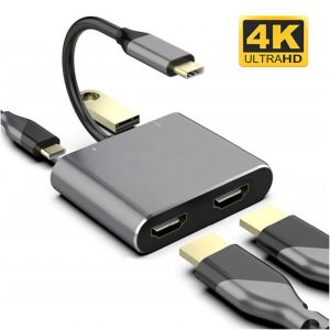 Hubs USB C Typec Thunderbolt To Dual HDMicompatible 4K USB 3.0 PD Dönüştürücü Kablo Dock İstasyonu Hub için PC MacBook Dizüstü TV Monitörü