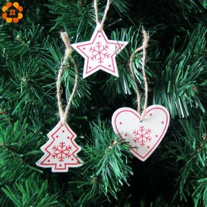 12 pezzi fai -da -te whiter albero/cuore/stella pendenti in legno ornamenti per festa di Natale ornamenti per alberi per bambini decorazioni