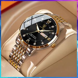 Watches POEDAGAR Luxury Men Watch Stainless Steel Top Quailty Push Button Hidden Clasp Date Week Sport Waterproof Luminous Wrist Watches