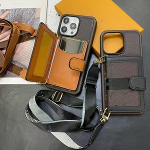 Luxus -Designer -Crossbody -Brieftaschenhülle für iPhone 15 14 13 12 11 Pro Max Buchstabe Druck Samsung S24 S23 S22 Ultra Handtasche Kartonhalter zurück -Cover -Hülle mit Lanyard