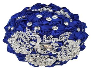El yapımı düğün gelin buketi ile rhinestone ipek gül kraliyet mavisi nedime çiçekler evlilik malzemeleri w290 dekoratif çelenk7799975