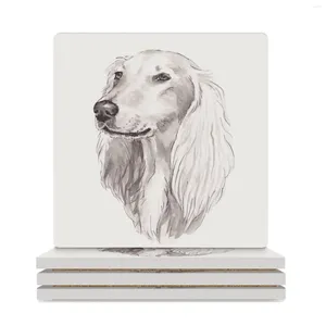 Table Mats Saluki Dog Art Ink Drawing Ceramic Coasters (Square) Set For Drinks Tea Cups Holder