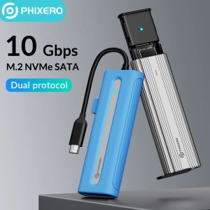 Gabinete phixero m2 case ssd nvme sata protocolo dual m.2 para USB tipo C 3.1 adaptador SSD para nvme pcie ngff sata ssd caixa de disco m.2 case ssd