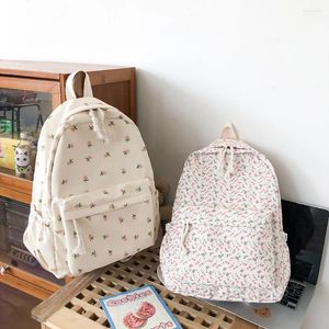 School Bags Women College Student Backpack Large Capacity Flower Book Schoolbag Adjustable Strap Casual Floral Students Daily Bag