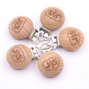 5st 30mm Love Heart Beech Wood Clips Baby Pacifier Clip Holder Spädbarn Soother Clasps Natural Wood Baby Pacifier Accessories