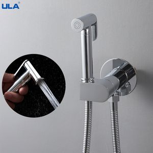 ULA Portable Bidet Sprayer Brass Toilet Bidet Faucet Black Chrome Hot Cold Water Mixer Bathroom Shattaf Valve Hygienic Shower