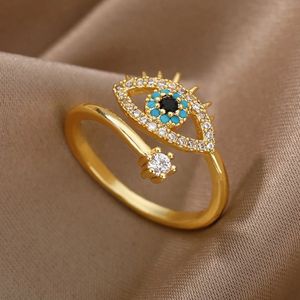 Lucky Turkiet Blue Evil Eye Band Rings Ladies Open Justerbar rostfritt stålringar 2022 Trend Wedding Par Jewelry Gift AB736218H