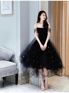 Runway Dresses Black Celebrity Dress Tulle Luxury Sequin Knee Length Strapless Off Shoulder Backless Princess Formal Toast Party Cocktail