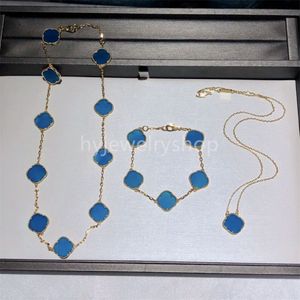 Vac Four Leaf Clover Designer Blue Pendant Necklace 925 Sterlling Silver 18K Gold Jewelryセット