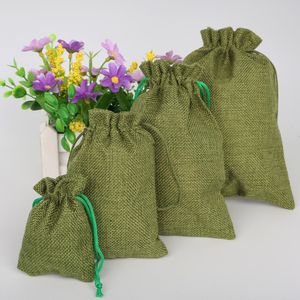 5st/Lot Vintage Natural Burlap Jute Gift Candy Bags smycken Förpackningspåse Bröllop Favor Puches Party Supplies