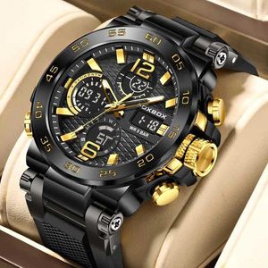 Armbandsur Lige Design LCD Display Mens Watches Sports Luminous Man Watch 5atm Waterproof Military Quartz Wristwatch Relogio Masculino Box