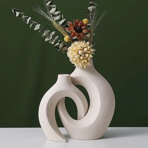 Vase ceramico Set di 2 per decorazioni per la casa moderna, vasi di ciambelle Boho Vaso decorativo minimalista nordico