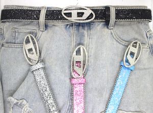Bältesdesignerbälten för kvinnor lyxiga paljetter med diamantspäckt y2k brev spänne midjeband jeans kjol tillbehör punk bälte