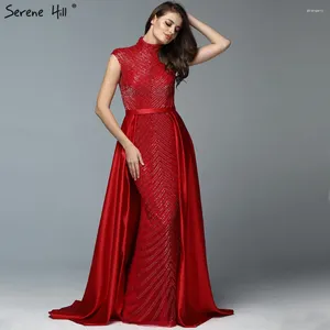 Vestidos de festa mais recente design Red High Neck Evening 2024 Dubai mangas de luxo vestido formal de luxo serene hill la60866