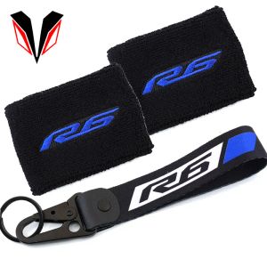 For Yamaha R6 YZF-R6 YZFR6 YZF R6S Motorcycle Front Brake Reservoir Sock Fluid Oil Tank Cover Sheath Sleeves & Keychain Key Ring