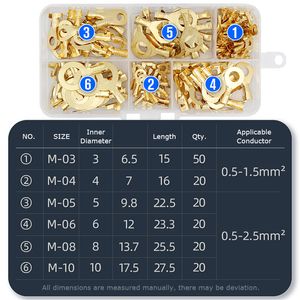 150pcs M3 M4 M5 M6 Ring Lugs Кольцевые глаза медные обжима