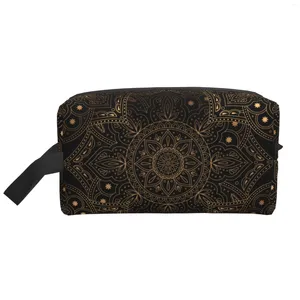 Aufbewahrungstaschen Luxus orientalische Mandala Royal Retro Blumen schwarze Antiquitätenreisen große Kapazität Make -up -Tasche Kosmetik für Unisex