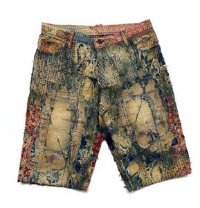 Zhuoyang Garment Paisley Patch Shorts Repressed Thread Repair Mens Jeans Paisley Patch Pant