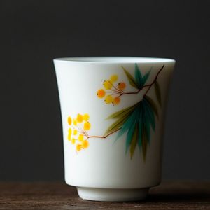 2 st/set 100 ml ren handmålad loquat konst keramisk te cup hushåll vit porslin singel master cup japansk kung fu teaware