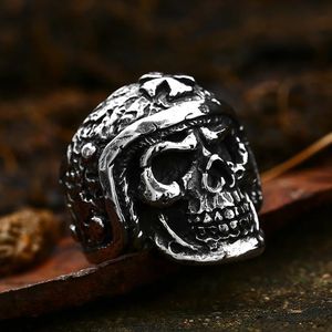 Vintage 14K Gold Black Skull Ring For Men Boys Punk Hip Hop Pilot Headshot Rings Fashion Jewelry Gifts