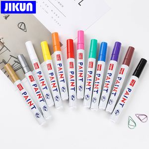 Jikun 12pcs Marcadores de tinta de pneus graffiti arte permanente para rock metal vidro de seixos de óleo marquim de óleo à prova d'água