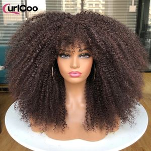 Lockige Perücken für schwarze Frauen Afro Kinky Curly Perücke mit Pony Bouncy Fluffy Synthetic Natural Hair Cosplay Party Hitzeresistent 240402