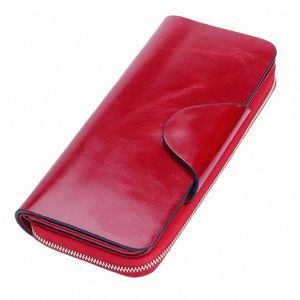 hot Sales Women Leather Wallets Female Wallet Zipper Genuine Oil Wax Leather Lg Design Lover Women Coin Purse Card Wallets 52g3#