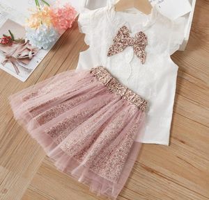 Baby Girls Clothing Sets New Summer Sleeveless TshirtPrint Bow Skirt 2Pcs for Kids Clothing Sets Baby Clothes Outfits1870666