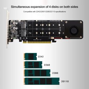 بطاقات PCIE إلى M2 Adapter Card ، PCIE 4.0 X16 4 PORT M2 NVME M KEY SSD ADAPTER 4X32GBPS M.2 NVME PCI Express X16 RAID CARD