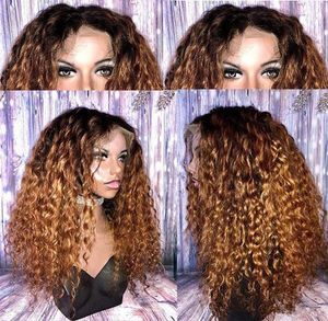 Ombre 1b 30 cor para cabelos humanos brasileiros Wig Full Wig Deep Wave Duas Tons Lace Front Wig 180 Densidade8213806