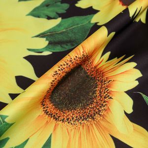 Breite 140 cm Sonnenblumendruckgedruckte Meter Stoff Polyester Stoff Satin Quilt Home Tuch Patchwork Nähmaterial DIY Frauenkleid