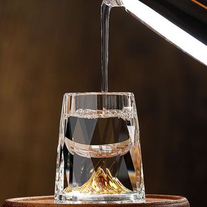 Crystal Glasses Gold Foil Crystal Shot Girs para vodka Glass Wine Conjunto de vinhos de vidro duplo de vinhos para barra de luxo de luxo Copos de licor