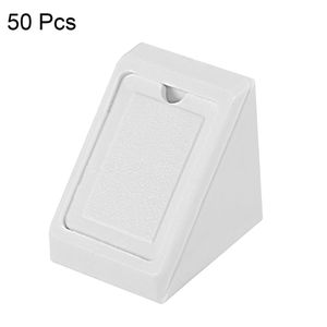 Uxcell 50pc/100pcs 20x20x17.5mm plastik köşe parantezleri raf dolabı kapısı 90 derece 2 delik açma parantez w kapak kapağı siyah beyaz