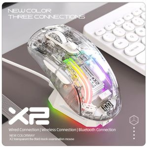 Ratos Ataque de ataque x2 Probiléticos de carregamento magnético Mouse Bluetooth, Trimode, Luzes RGB, Transparente, Indicador de Bateria, telefone do computador