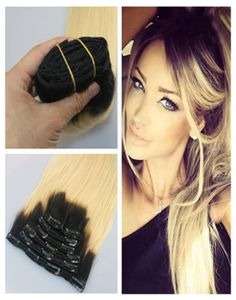 Clipe de dois tons em extensões de cabelo humano ombre clipe em extensões de cabelo humano brasileiro 1b 613 blonde4275624