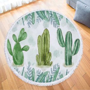 Flowering Cactus Summer Round Beach Towel with Drawstring Backpack Bag Bath Shower Towels Yoga Mat Sofa Cover with Tassels