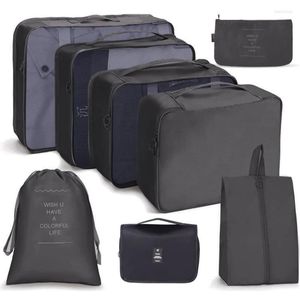 Borse da stoccaggio 9 pezzi Set borse da viaggio Organizzatore vestiti scarpe cosmetica pieghevole portatile bagagli cubo seta per valigia