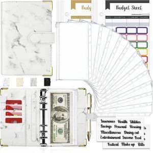 Notebooks A6 Budget Binder Notebook Money Saving Organizer PU Leather Budget Binder Marble Notebook A6 Budgets Plan Office School Supplies