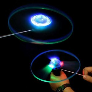 LED Flying Toys Lighting Discle Helicopter Helikopter Pull String String Spinning Top Kids Outdoor Fun Game Sports 240411