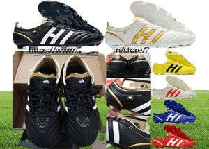 Çanta futbol botları adipure fg klasik retro deri futbol ayakkabıları erkekler yüksek kaliteli siyah beyaz altın mavi kırmızı sarı trai9884008