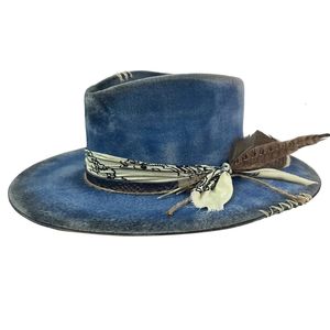 Chapéu de aba larga de lã elegante com toque vintage para homens e mulheres 240410