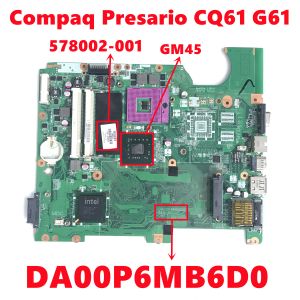 Moderkort 578002001 578002501 578002601 för HP Compaq Presario CQ61 G61 Laptop Motherboard DA00P6MB6D0 med Intel GM45 DDR2 100% testad