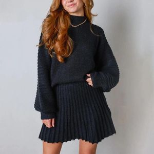 Casual Dresses Women's Pleated Knit Skirt Set 2 Piece Outfits Long Sleeve Top Sweater Sweatsuit Fall Winter